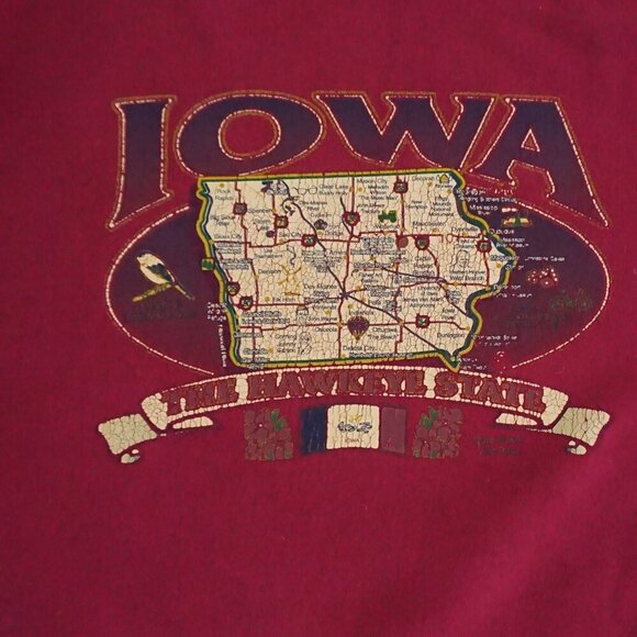 Vintage '90S Iowa The Hawkeye State Maroon Map Cotton Crewneck Sweater XL - Picture 7 of 10
